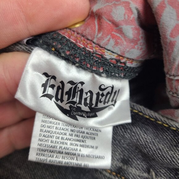 Ed Hardy Denim‎ embroidered black panther head patch leopard jean 40x34 Y2K Rare - Picture 3 of 12